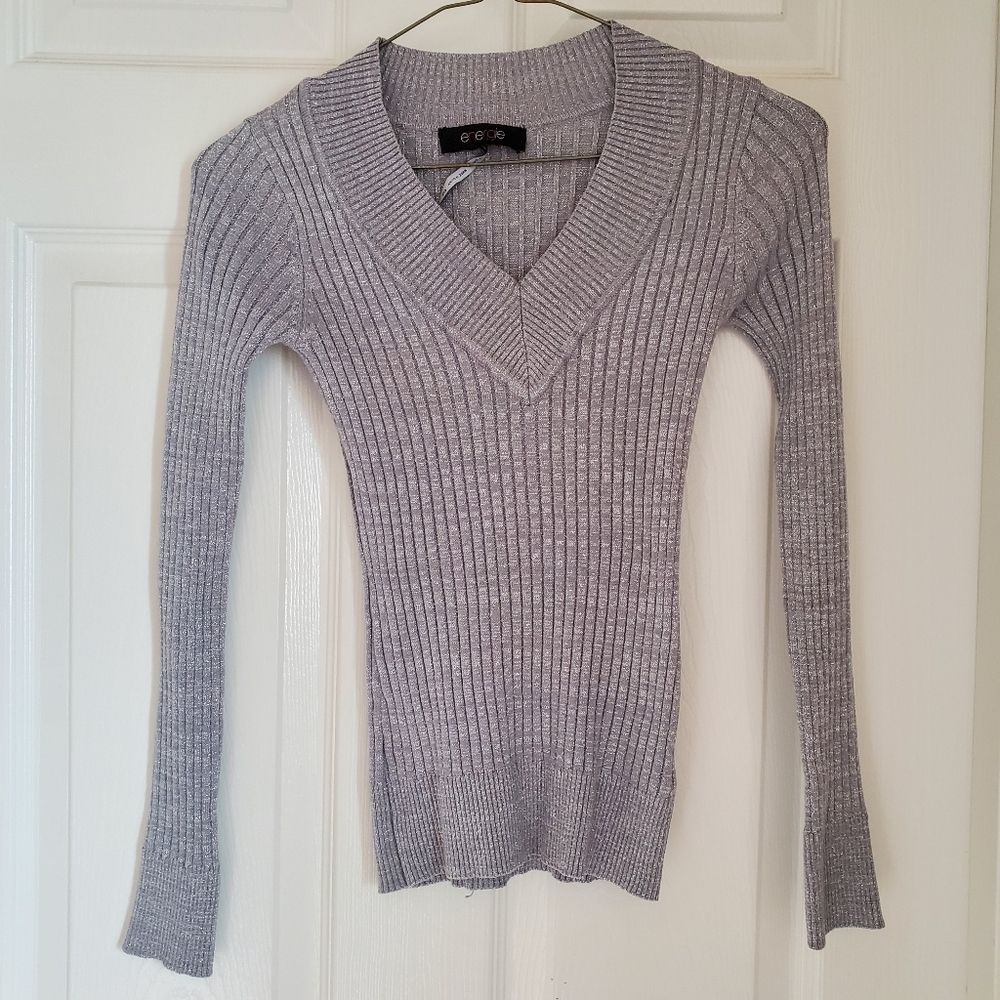 V-neck silver sweater